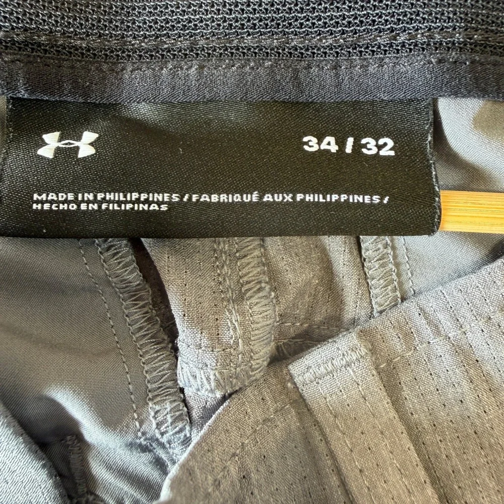Under Armour Mens Gray Textured Golf Pants Flat Front Performance Trousers 34x32